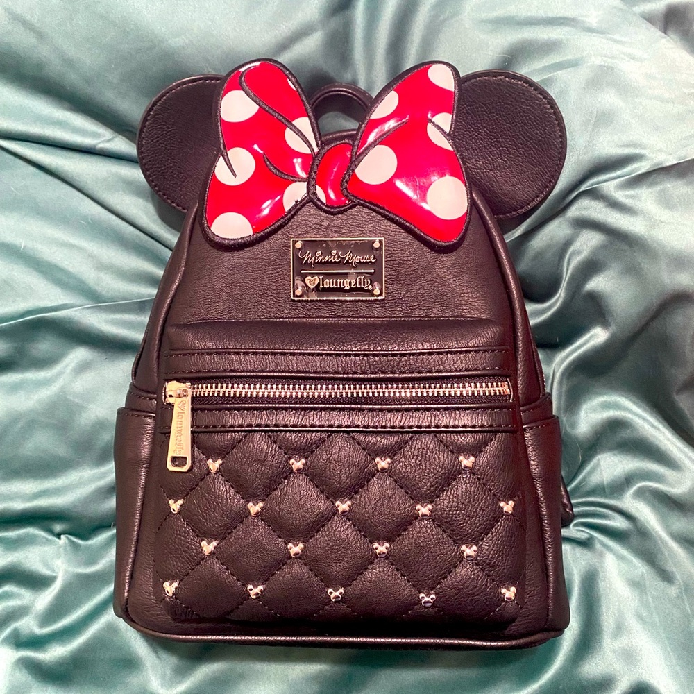NWT Loungefly Disney Minnie Mouse Ears Bow Faux Leather Mini Backpack